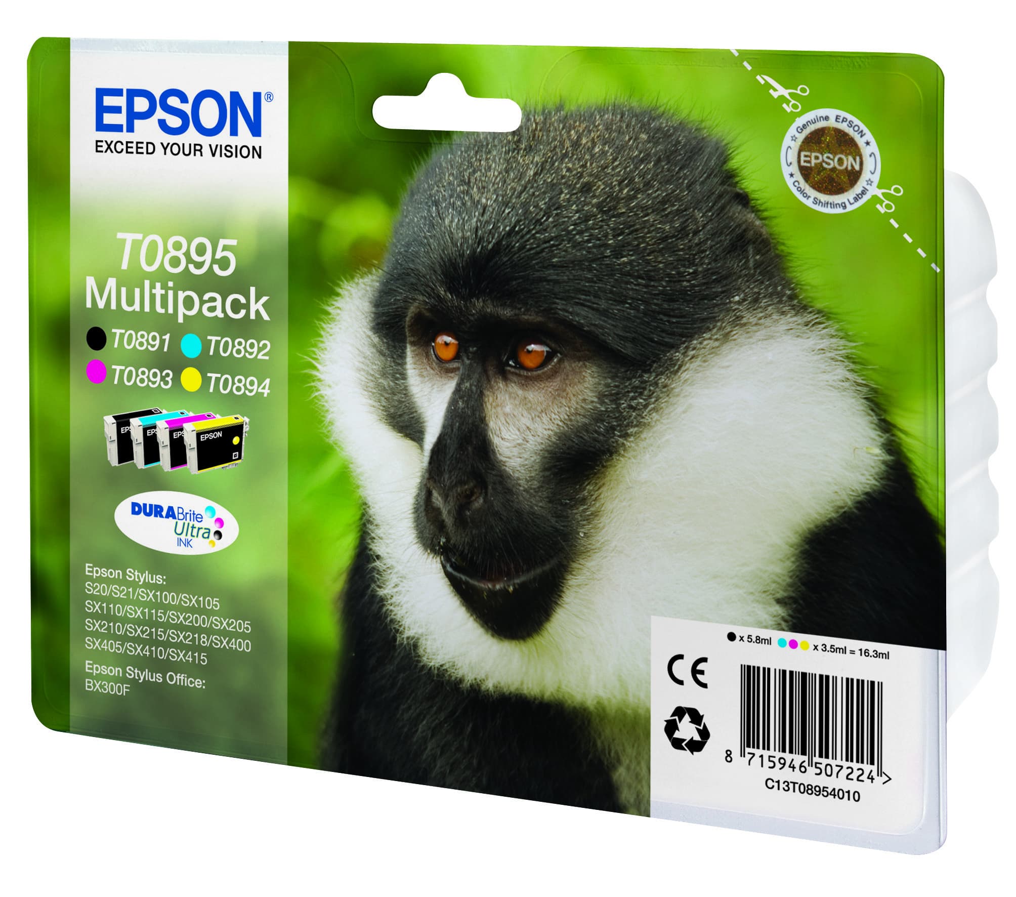 Epson Monkey Tinta multipack 4 colores T0895 DURABrite Ultra Mono
