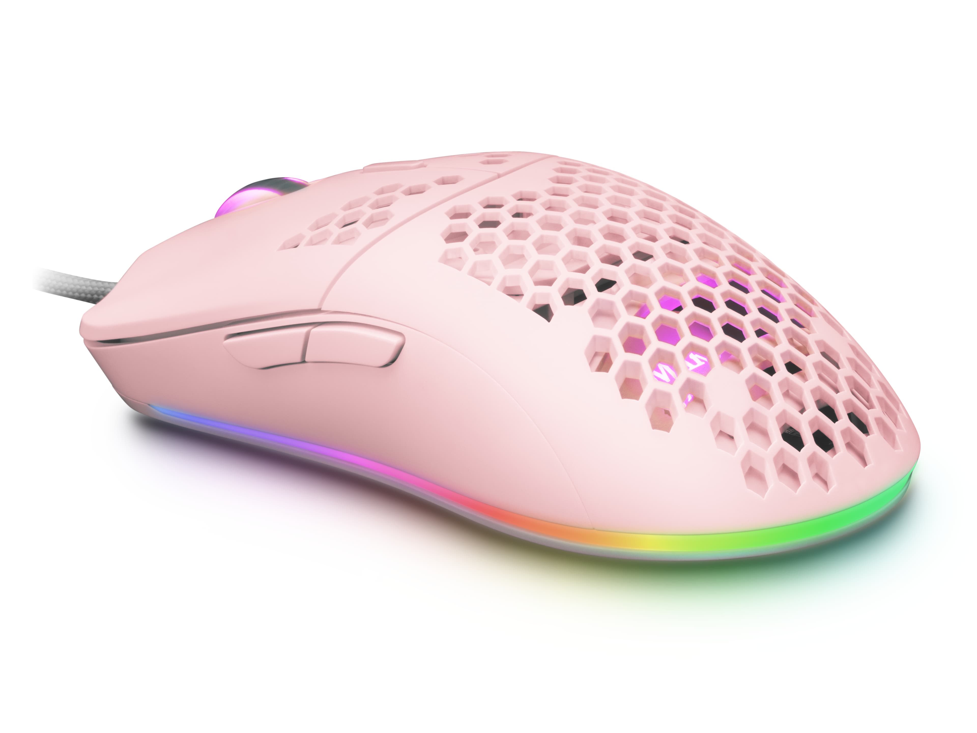 Mars Gaming MMAX, Ratón Ultraligero 69g, Óptico 12400DPI, Chroma RGB, Soft, Rosa