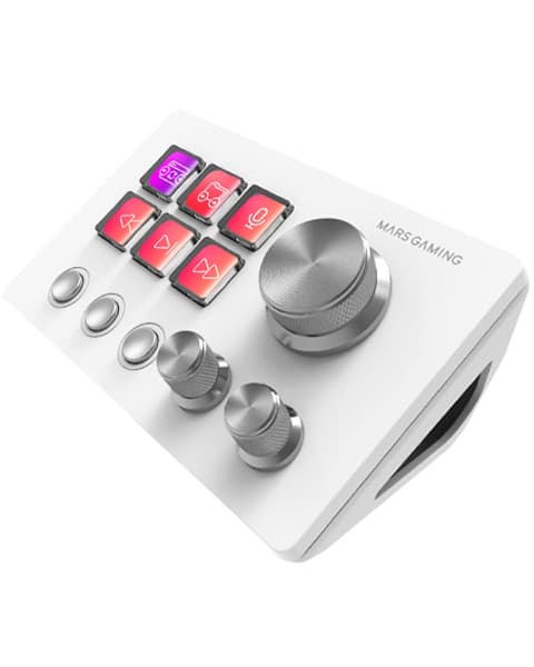 Mars Gaming MSD-TWO, Control Deck Compacto, 6 Teclas LCD Personalizables + 3 Botones, 3 Ruedas Multifuncionales, Control Deck Slim Ergonómico, Software de Control y Plug-ins, Windows y MacOS, Blanco