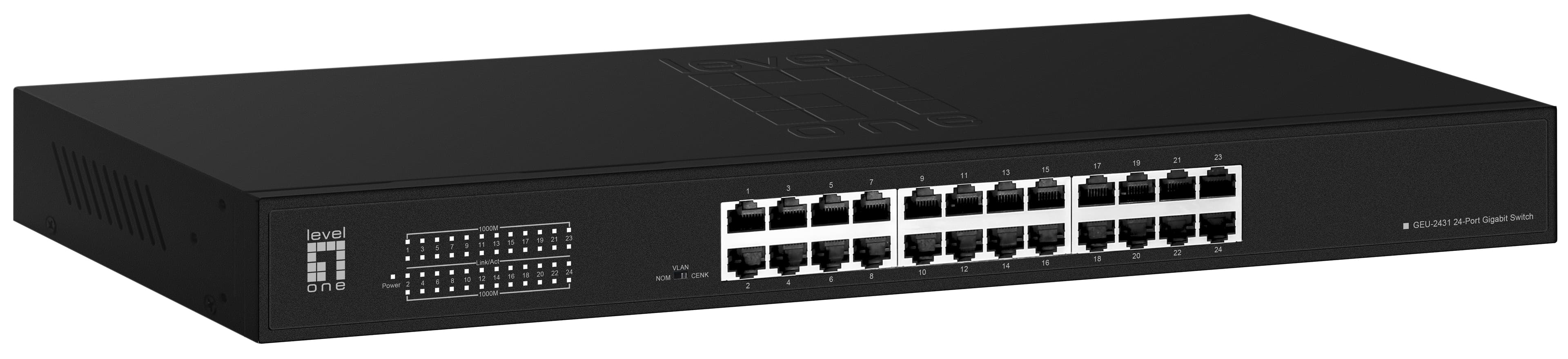 LevelOne Switch 24x GE GEU-2431 19\" Rack Mount Kit No administrado Gigabit Ethernet (10/100/1000) 1U Negro