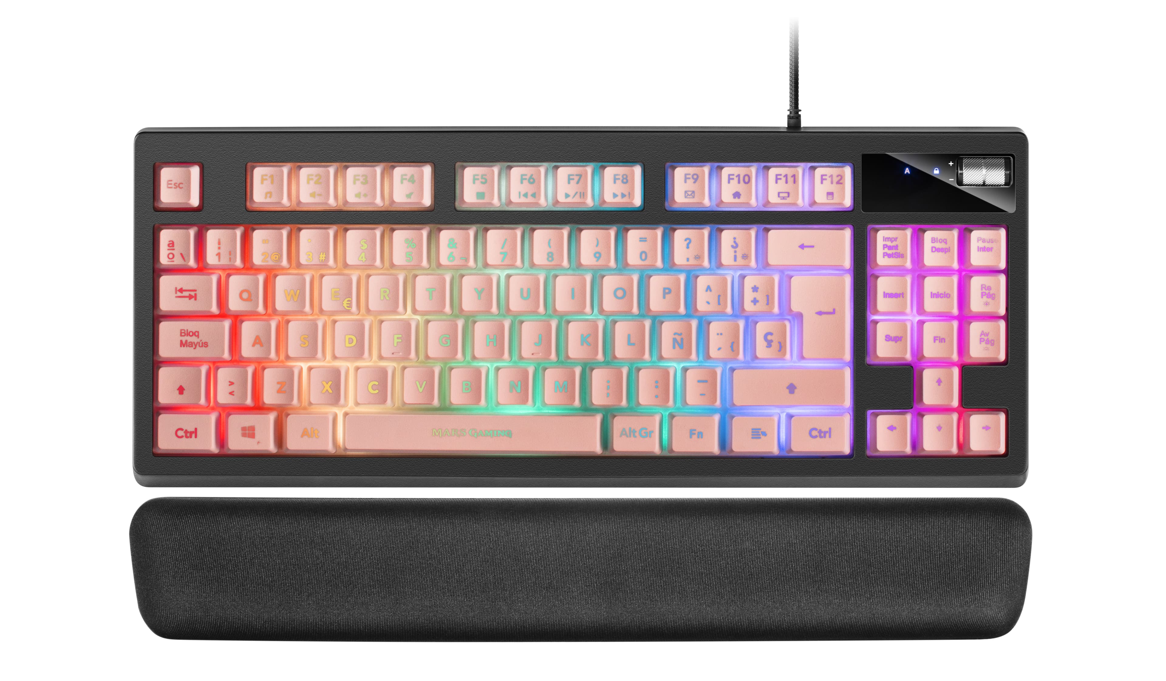 Mars Gaming MKAXPES Teclado Compacto TKL H-Mech, Iluminación RGB 9 Efectos, Reposamuñecas Gel, Rosa, Idioma Español
