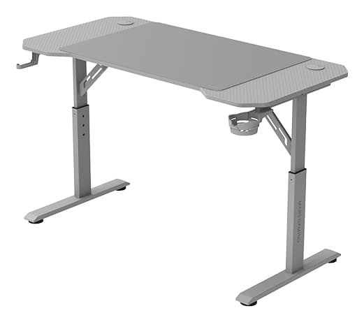Mars Gaming MGD-ERGO120, Mesa Altura Ajustable 3 Posiciones, Superficie Ergonómica, Estructura Metálica, Alfombrilla XXL, Soporte Auriculares y Bebida, Gestión Cableado, Mesa Gaming 120x60cm, Blanco