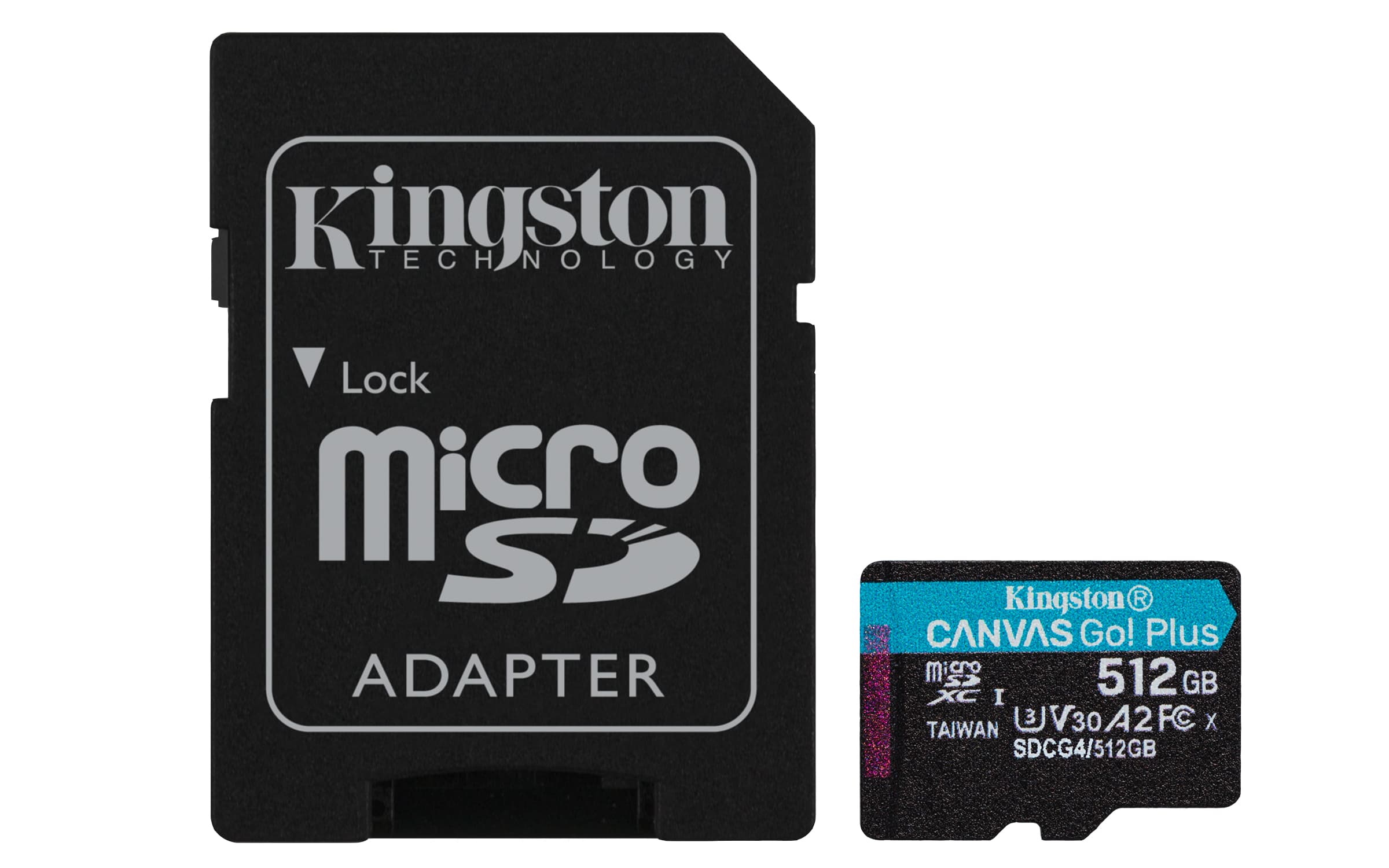 Kingston Technology Tarjeta microSDXC Canvas Go Plus Gen4 de 512 GB, 200 MB/s, A2 U3 V30 y adaptador