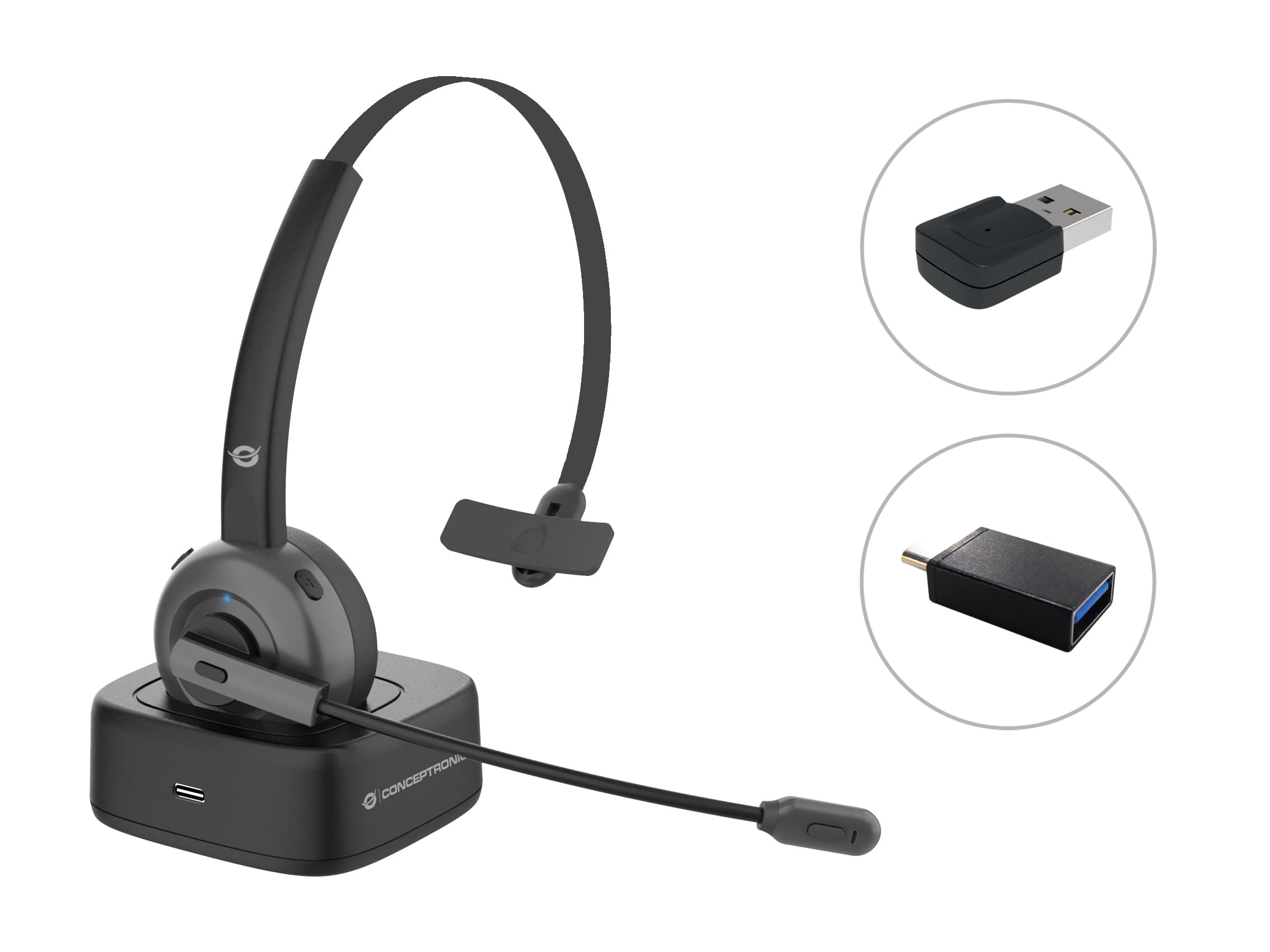 Conceptronic POLONA03BDA auricular y casco Auriculares Inalámbrico Diadema Oficina/Centro de llamadas Bluetooth Base de carga Negro