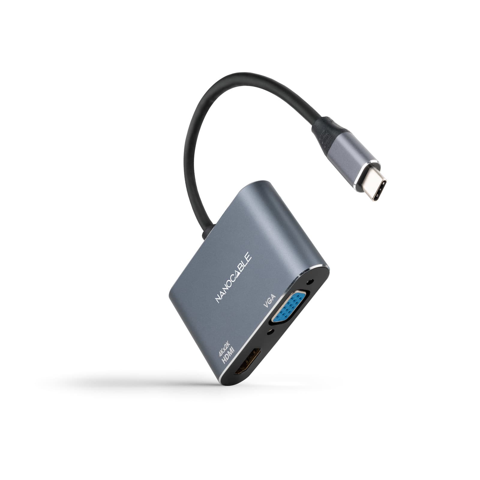 Nanocable Conversor USB-C a HDMI/VGA 15 cm, Gris