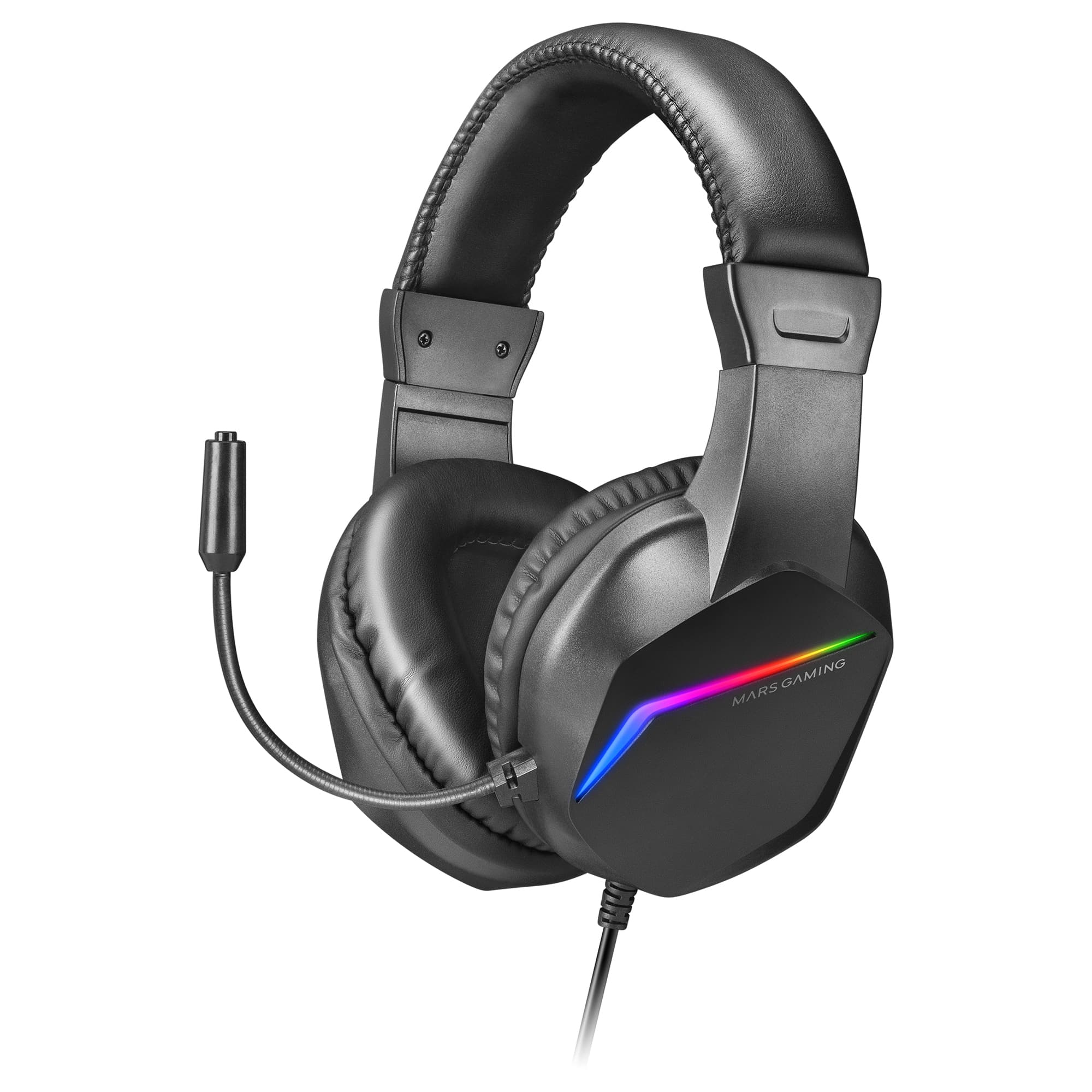 Mars Gaming MH122 Negro, Cascos Gaming FRGB Over Ear con Micrófono, Sonido HiFi, Cancelación de Sonido, Ultraligeros, PS4 PS5 Xbox Switch Tablet Windows Mac