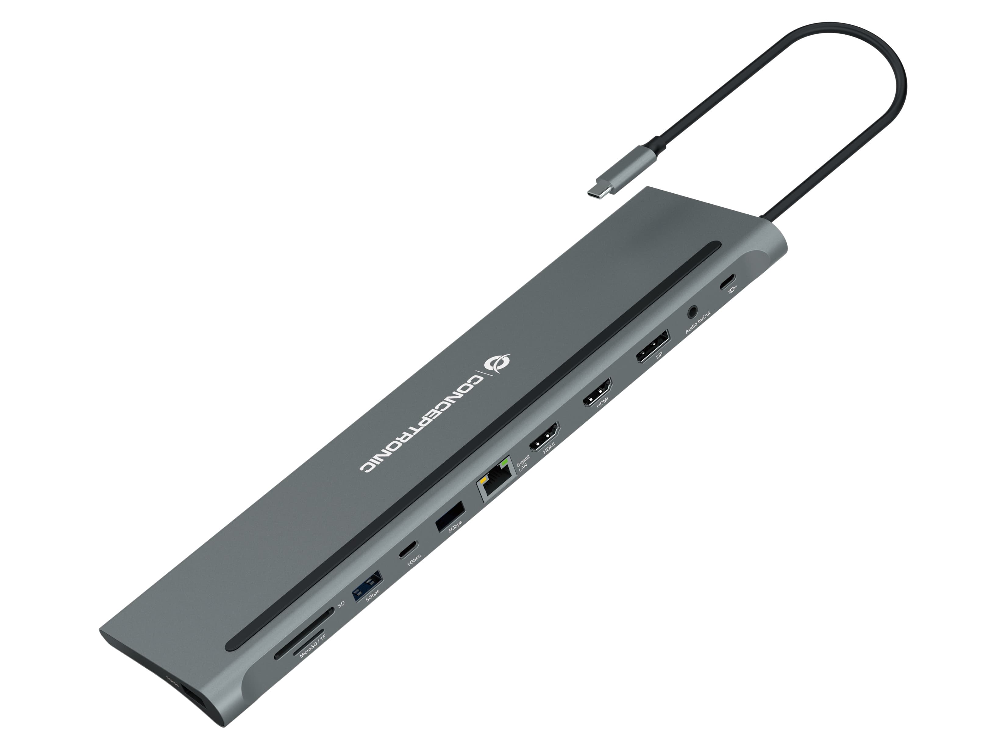 Conceptronic DONN17G base para portátil y replicador de puertos Alámbrico USB 3.2 Gen 1 (3.1 Gen 1) Type-C Gris