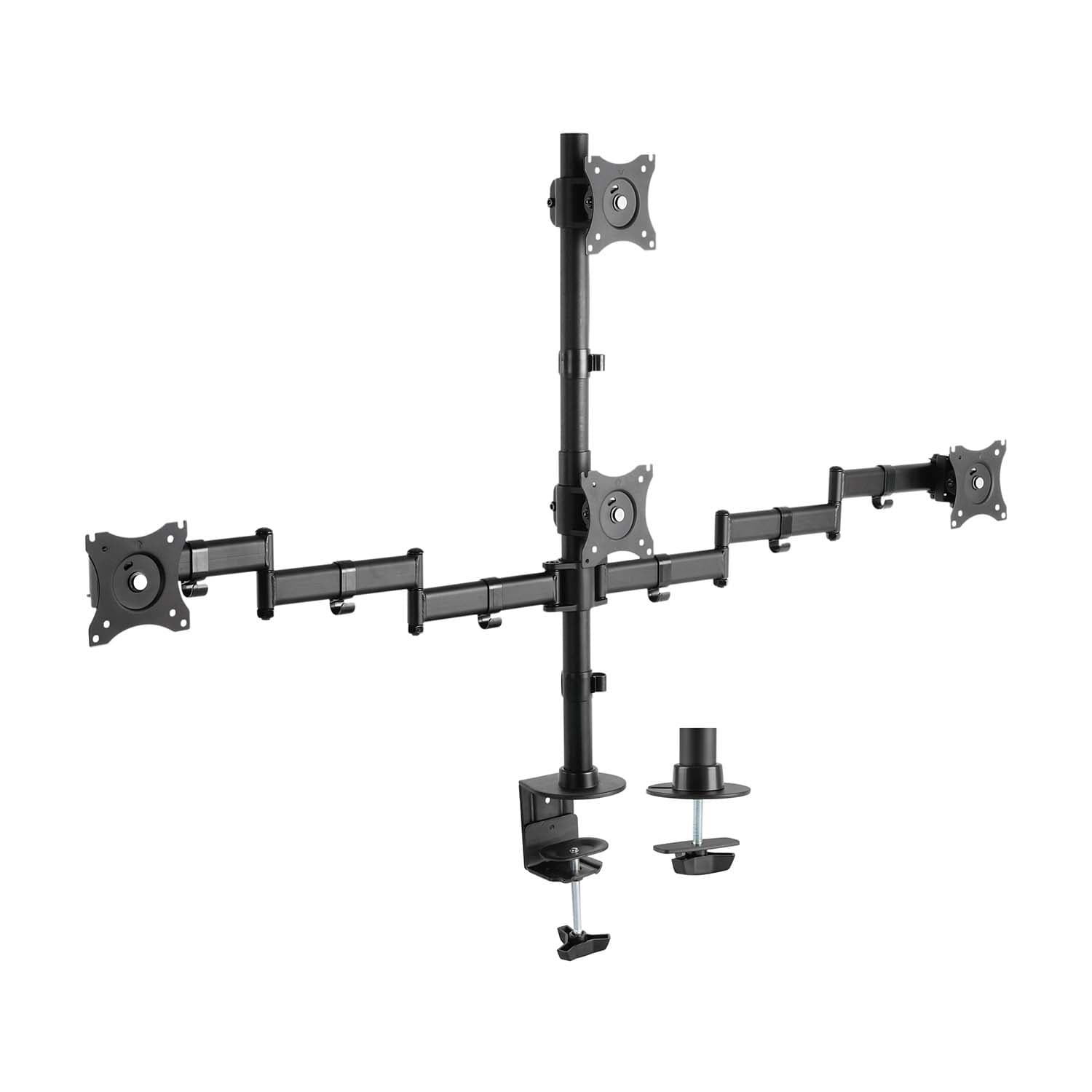 AISENS Soporte de Mesa Eco Giratorio e Inclinable para 4 Monitores 8kg (4 Pivotes, 2 Brazos) de 13"-27", Negro