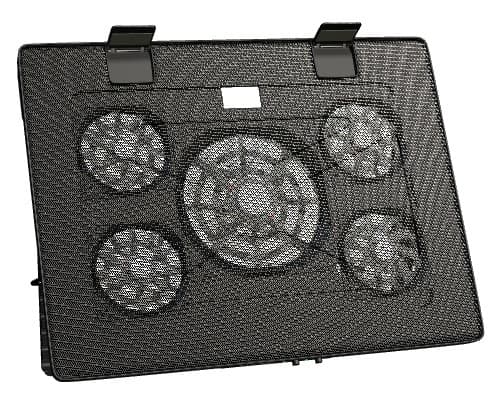 Mars Gaming MNBC2, Base Refrigeradora y Stand para Portátiles Hasta 17.3”, Iluminación LED Roja, 5x Ventiladores UA5, Regulable 6 Posiciones, Estructura Acero, Rejilla Aluminio, 2x USB 2.0, Negro