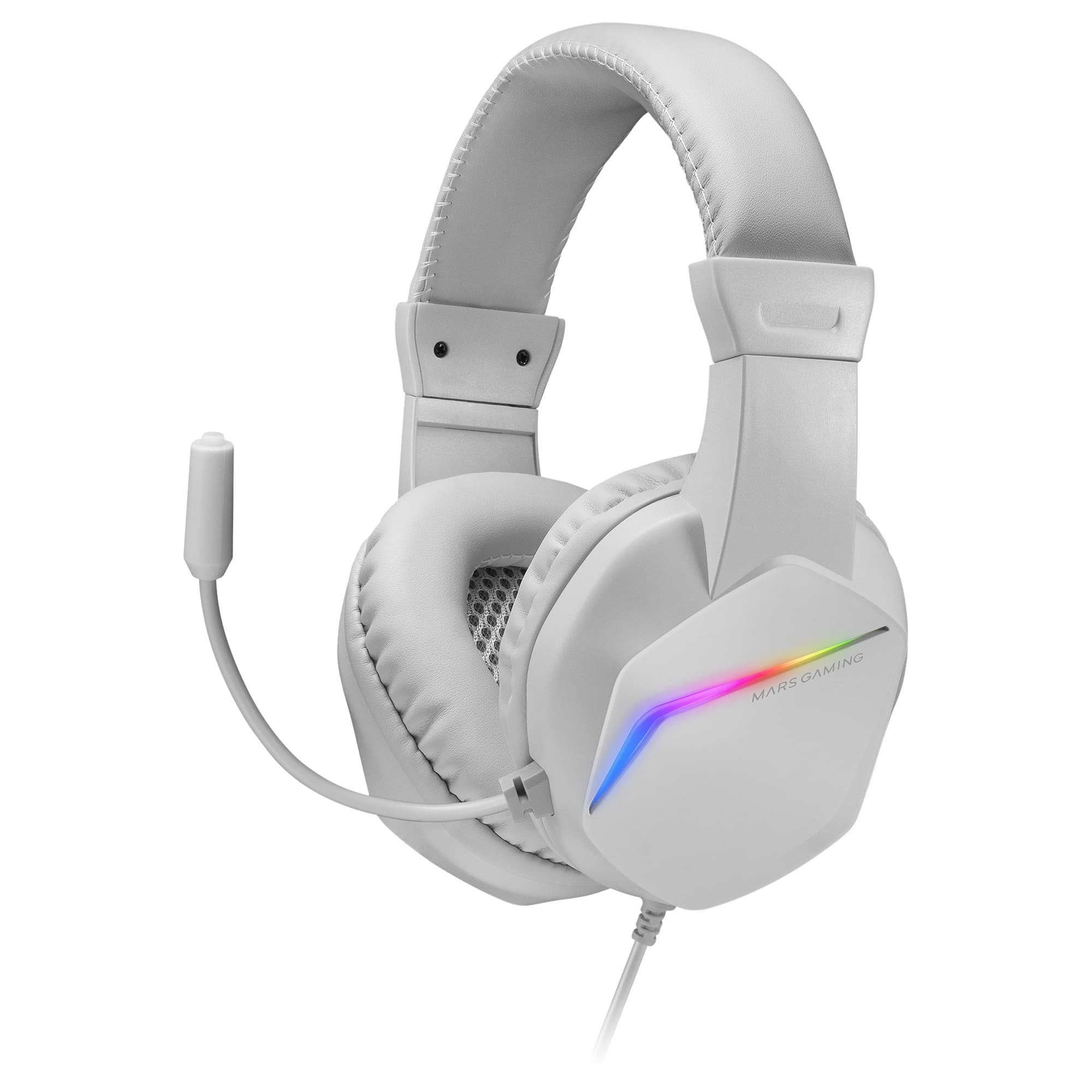 Mars Gaming MH122 Blanco, Cascos Gaming FRGB Over Ear con Micrófono, Sonido HiFi, Cancelación de Sonido, Ultraligeros, PS4 PS5 Xbox Switch Tablet Windows Mac