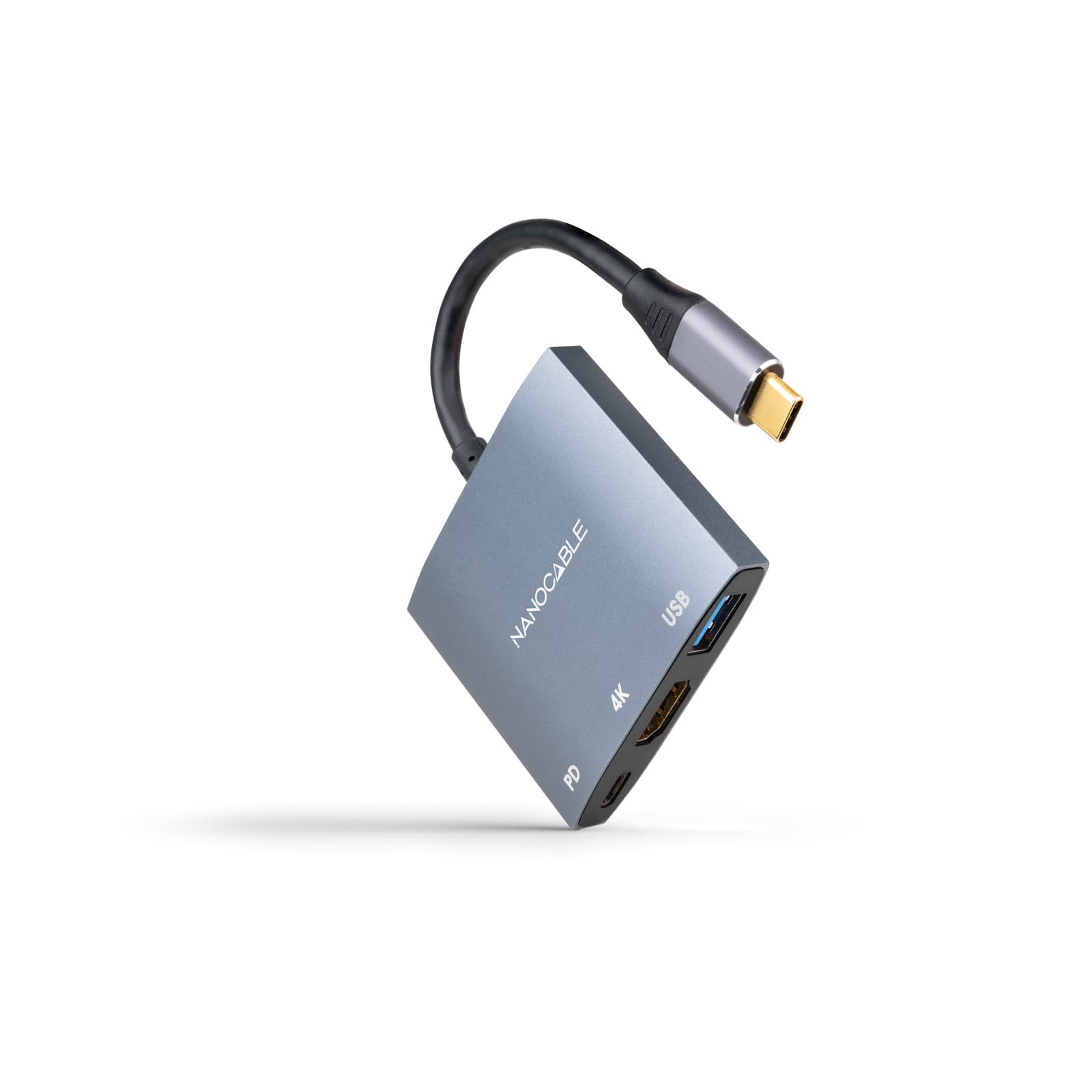 Nanocable Conversor USB-C a HDMI/USB3.0/USB-C PD, 15 cm, Gris