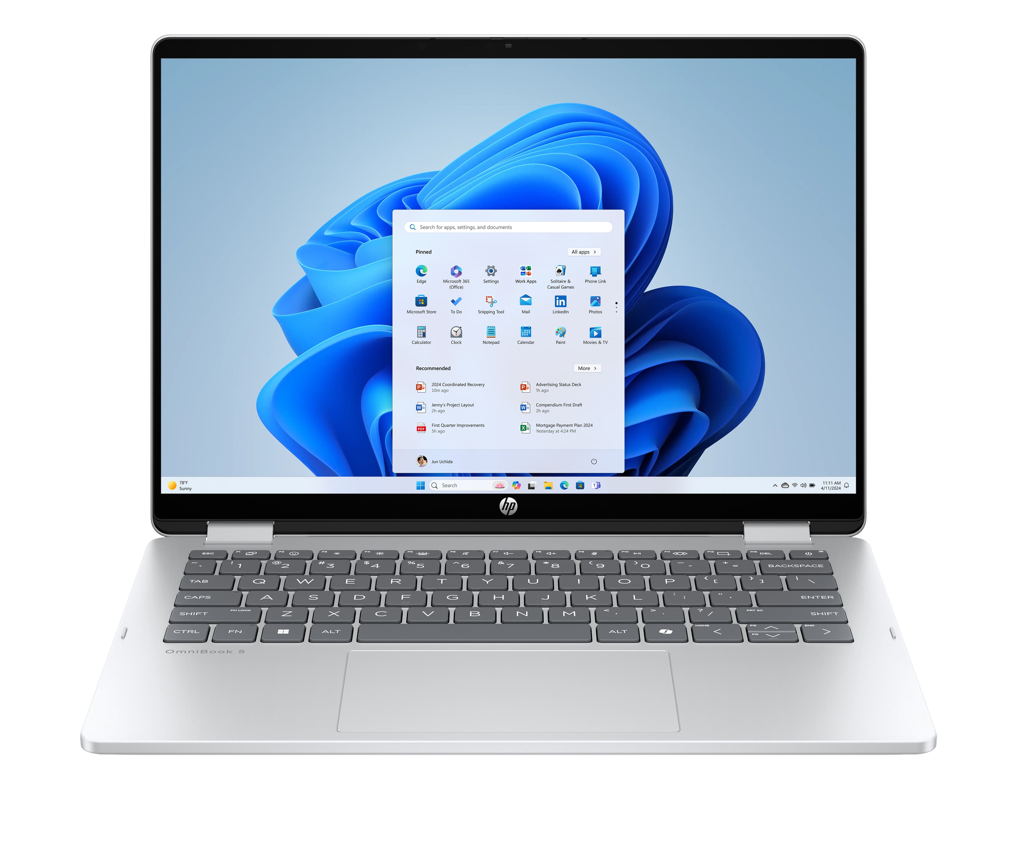 HP OmniBook 5 Flip 2-in-1 14-fp0045ns Intel Core 7 150U Híbrido (2-en-1) 35,6 cm (14") Pantalla táctil 2K 16 GB LPDDR5-SDRAM 1 TB SSD Wi-Fi 6 (802.11ax) Windows 11 Home Plata