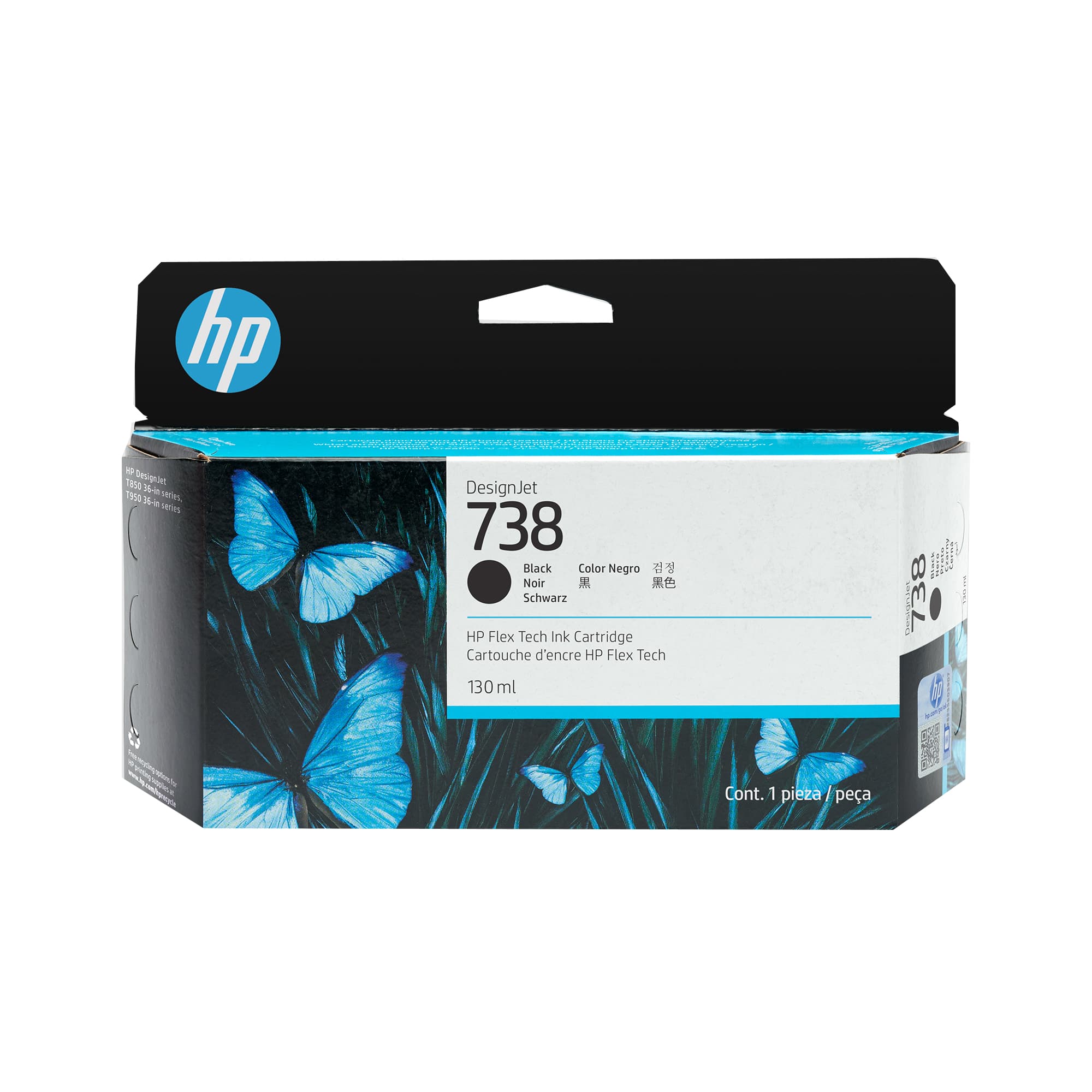HP Cartucho de tinta negra DesignJet 738 de 130 ml
