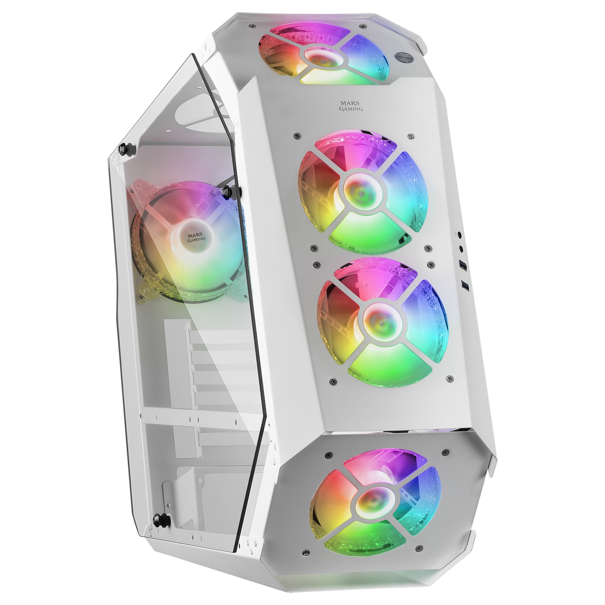 Mars Gaming MC51W, Caja PC Gaming ATX, Doble Cristal Templado, 5x Ventilador RGB 12cm, Blanco