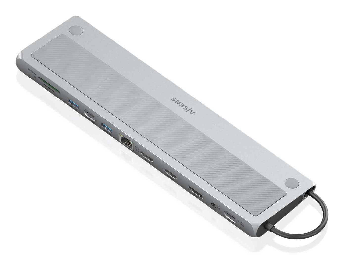 AISENS USB-C Dock 12 en 1, USB-C a 2xHDMI, 1xDisplayPort, 1xRJ45, 3xUSB-A, 1xUSB-C, 1xUSB-C PD, 1xSD, 1xMicro SD, 1xAudio, Gris, 30cm