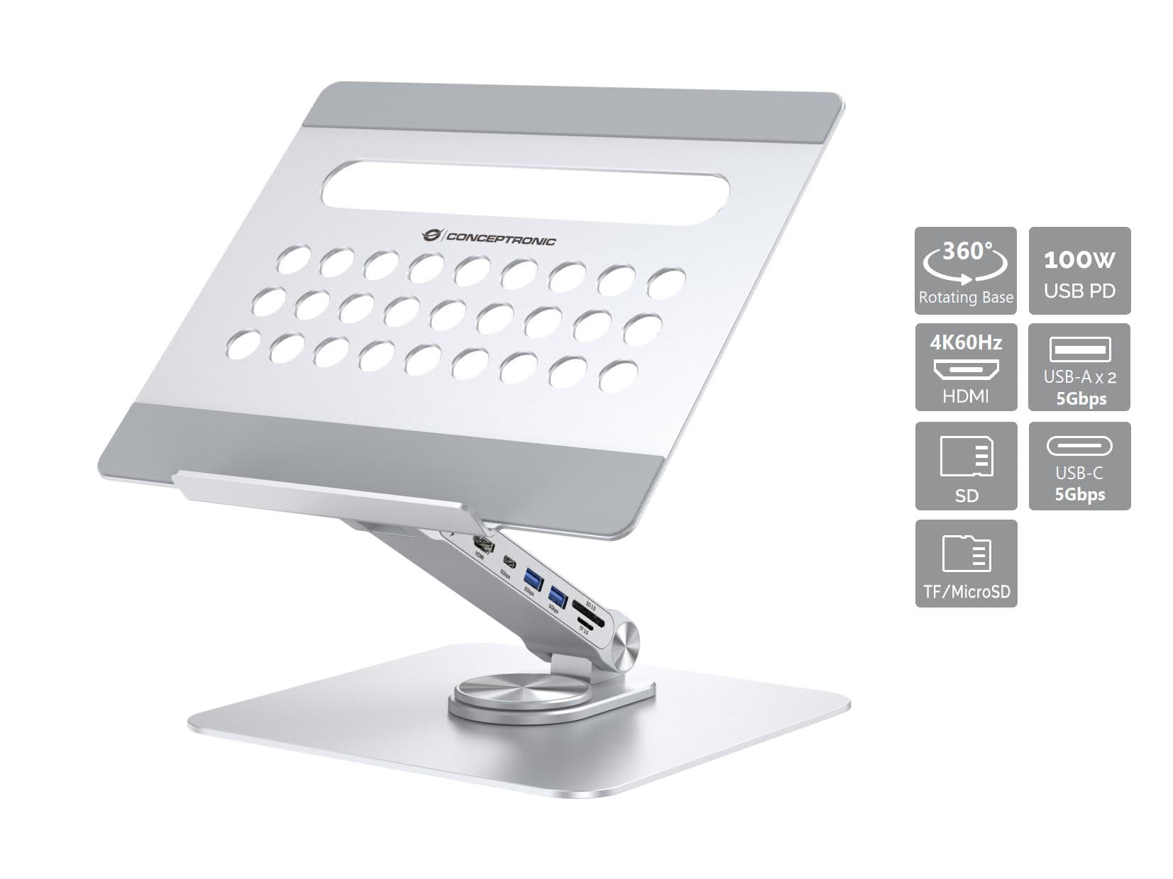 Conceptronic DONN27G soporte para ordenador portátil Plata