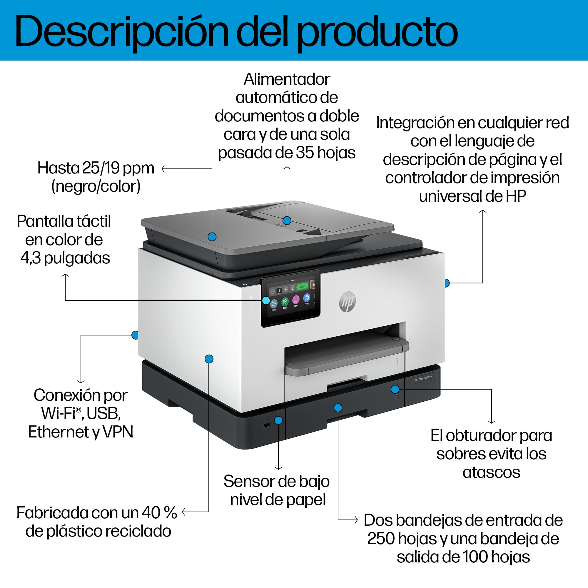 HP OfficeJet Pro 9130b Inalámbrico All-in-One Color Impresora, Impresión a doble cara; Copiadora y escáner