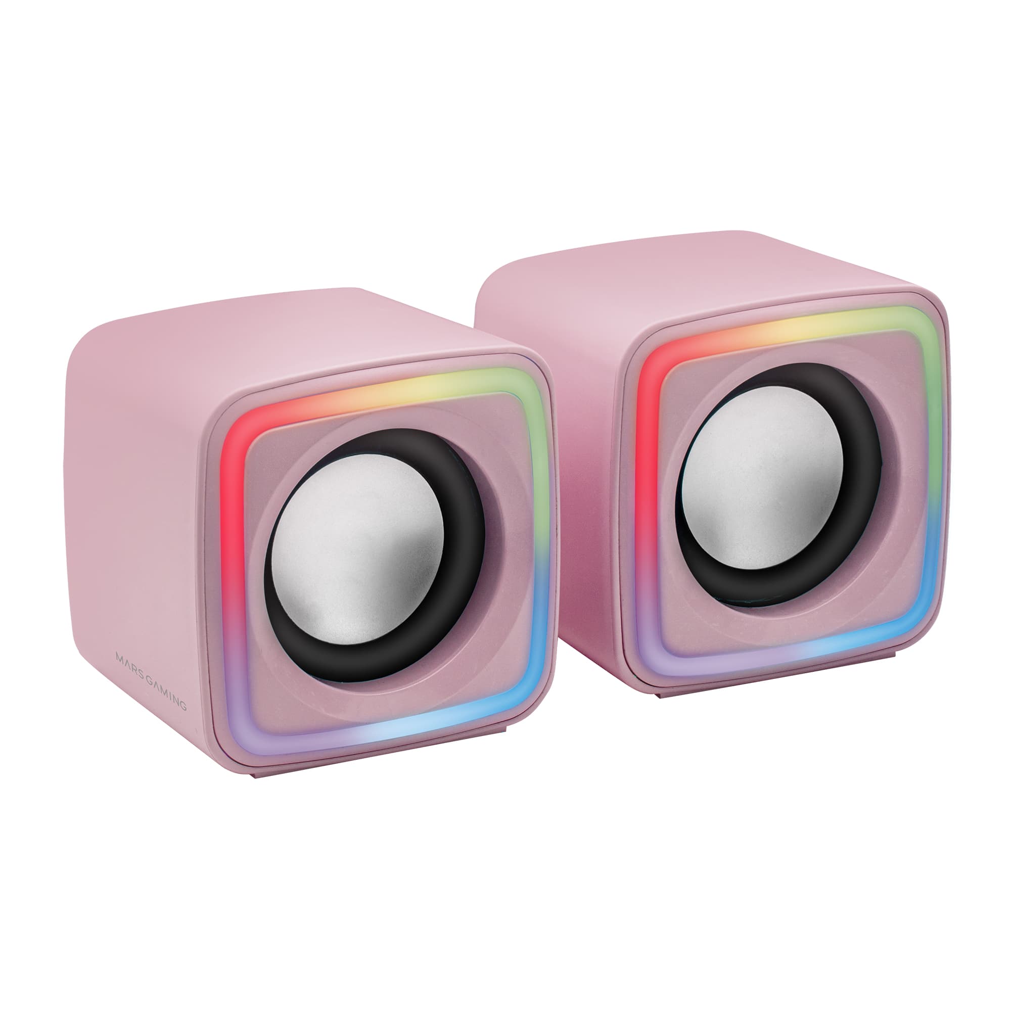 Mars Gaming MSCUBEP Rosa, Altavoces Gaming RGB Compactos, Procesador Sonido DSP 8W, Control Volumen