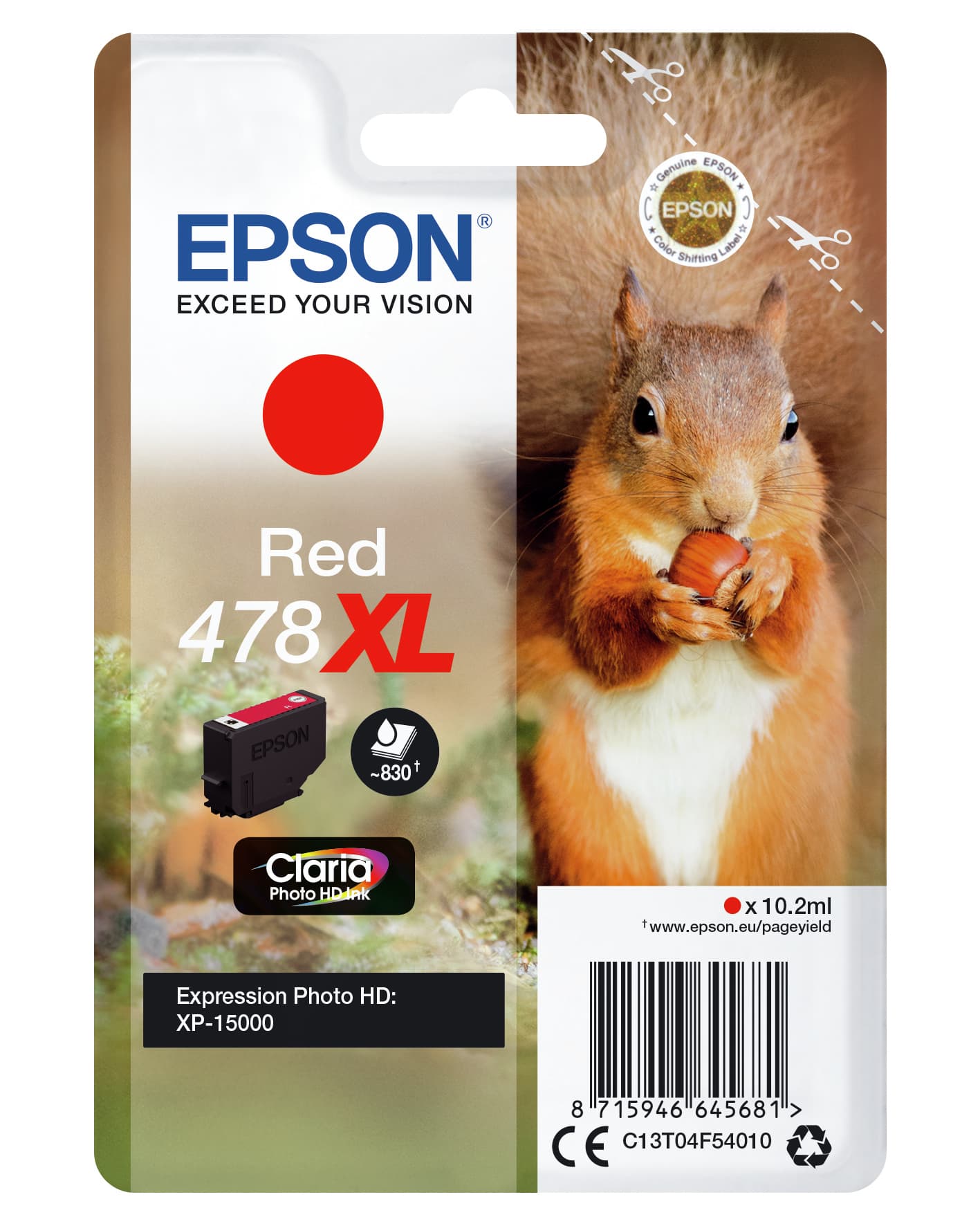 Epson Squirrel Tinta roja 478XL Claria Photo HD Ardilla