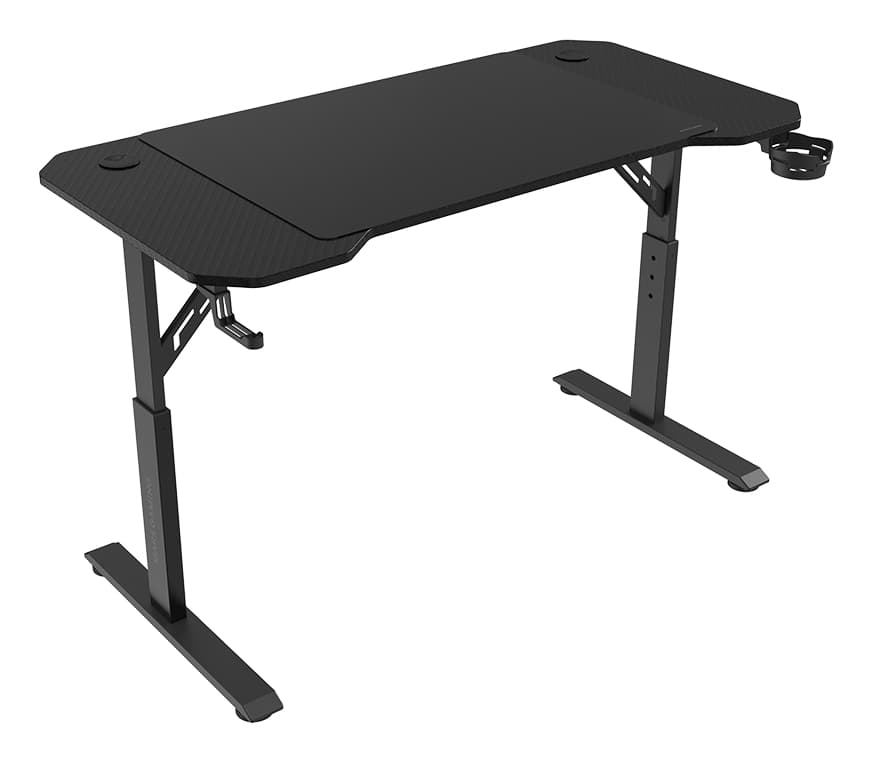Mars Gaming MGD-ERGO120, Mesa Altura Ajustable 3 Posiciones, Superficie Ergonómica, Estructura Metálica, Alfombrilla XXL, Soporte Auriculares y Bebida, Gestión Cableado, Mesa Gaming 120x60cm, Negro