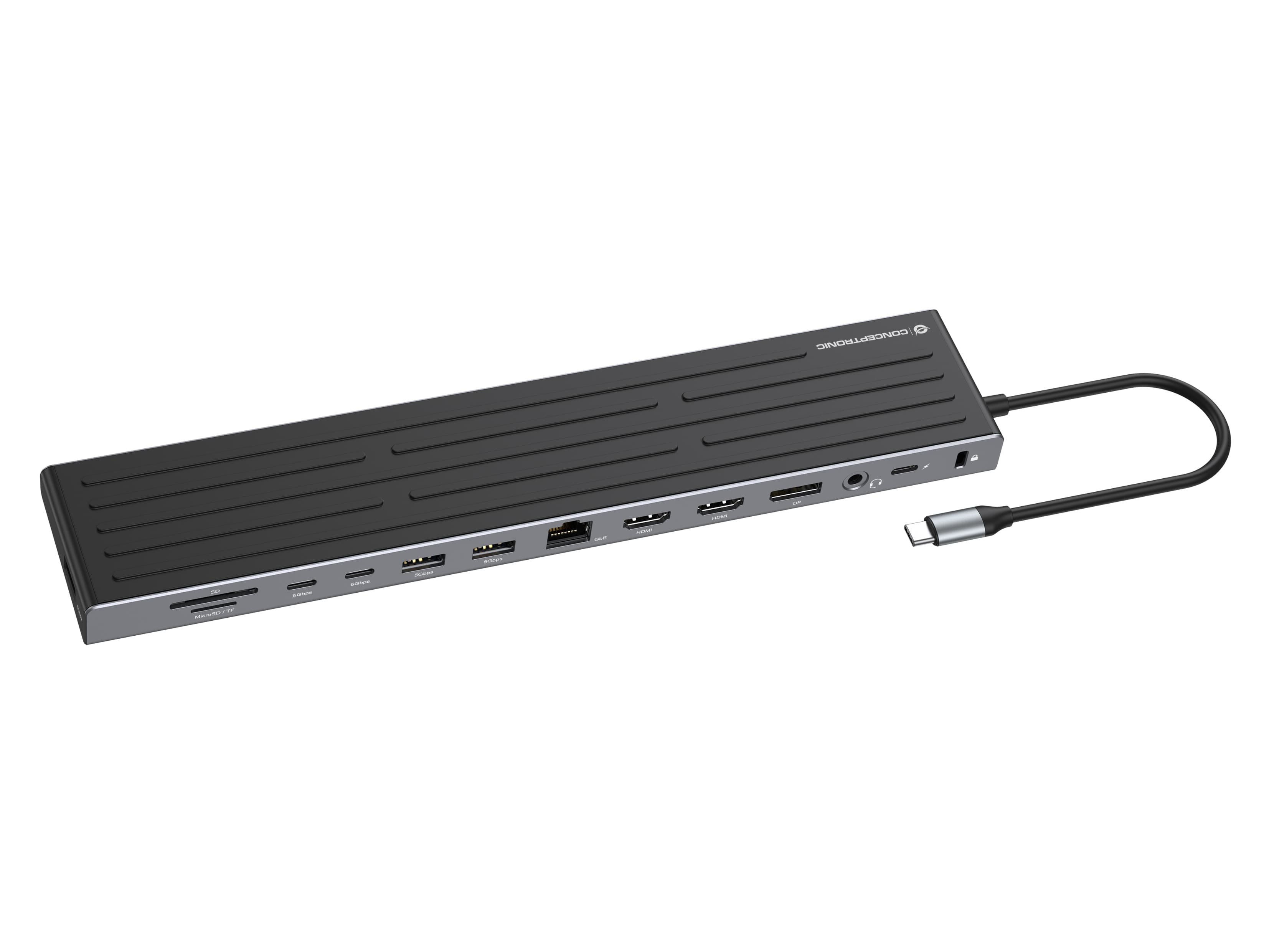 Conceptronic DONN32B base para portátil y replicador de puertos Alámbrico USB 3.2 Gen 1 (3.1 Gen 1) Type-C Gris, Plata