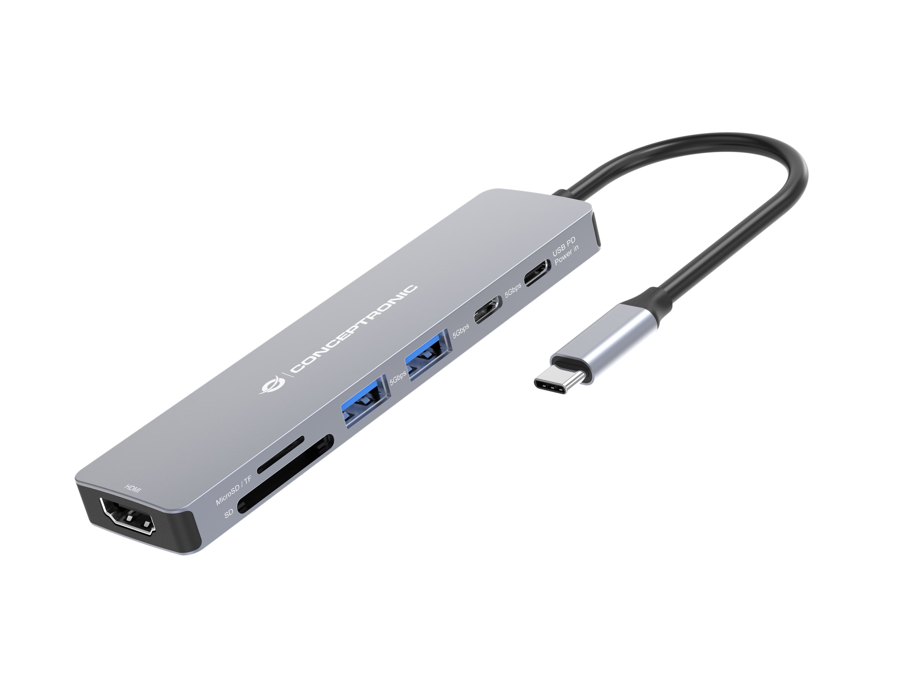 Conceptronic DONN28G base para portátil y replicador de puertos Alámbrico USB 3.2 Gen 1 (3.1 Gen 1) Type-C Gris