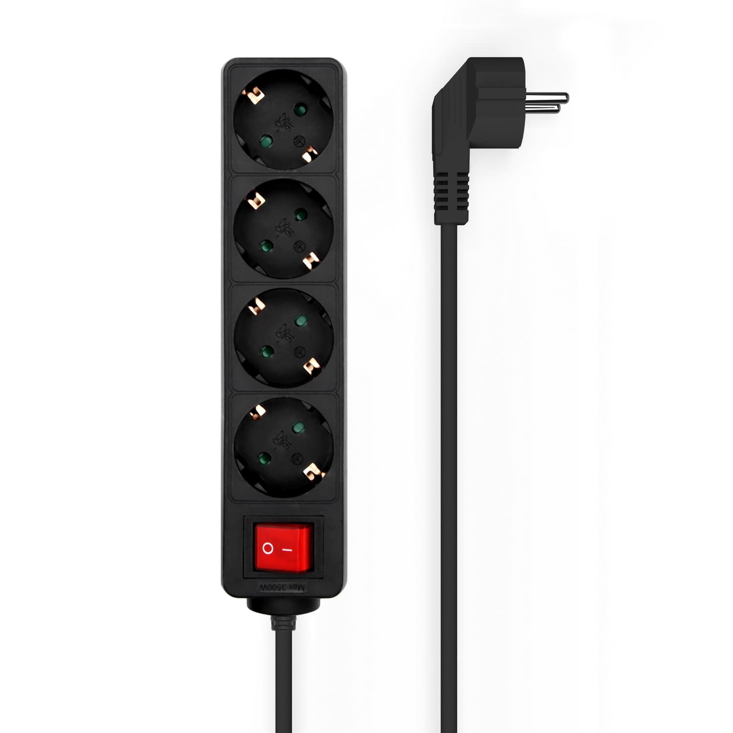 AISENS Base Multiple 4 Tomas con Interruptor con Cable 3×1.5mm2, Negro, 1.4 m