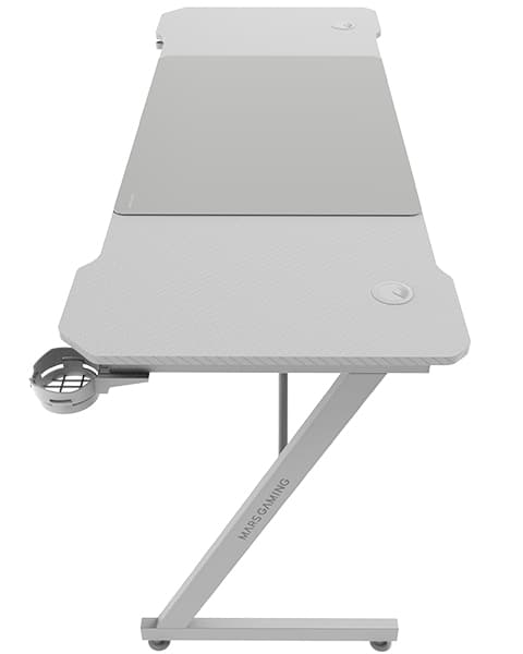Mars Gaming MGD-X160, Mesa Gaming Ergonómica, Superficie en Fibra de Carbono, Estructura Metálica, Alfombrilla XXL, Soporte Auriculares y Bebida, Gestión Cableado, Escritorio Gaming 160x60cm, Blanco