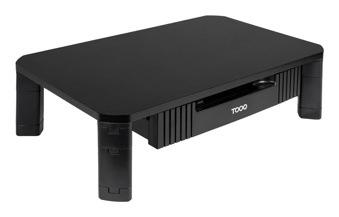 TooQ Soporte Elevador Multiusos con Cajón para Monitor/Portátil, Negro
