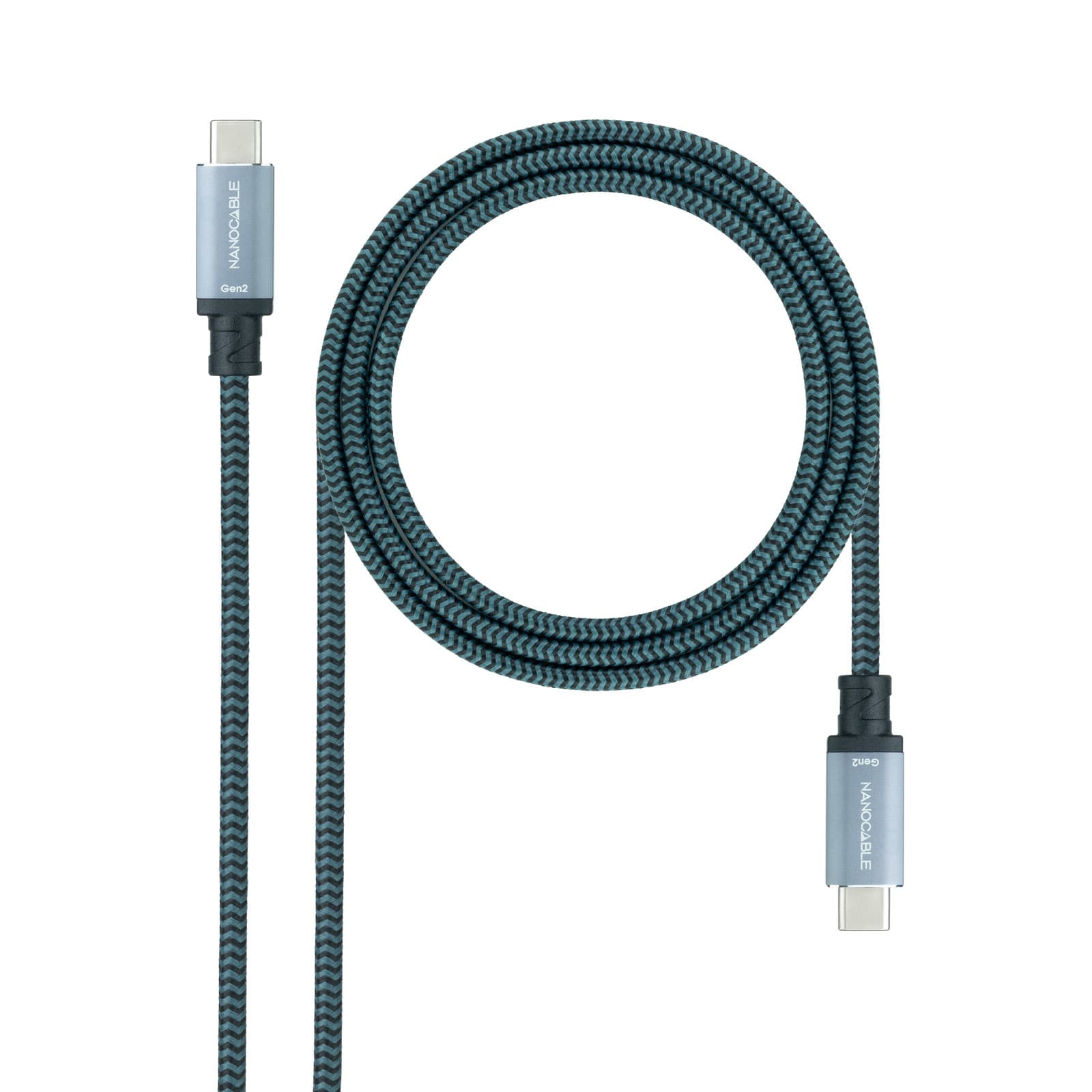Nanocable Cable USB 3.1 Gen2 10Gbps 5A, 4K/60Hz, USB-C/M-USB-C/M, Gris/Negro, 2 m