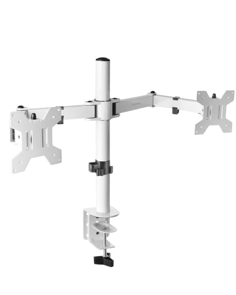 Mars Gaming MARM2 Blanco, Soporte de Monitor Dual de Brazo para Pantallas Hasta 27”, Articulado y Regulable en Altura, Estructura Robusta, Compatible con VESA75 y VESA100
