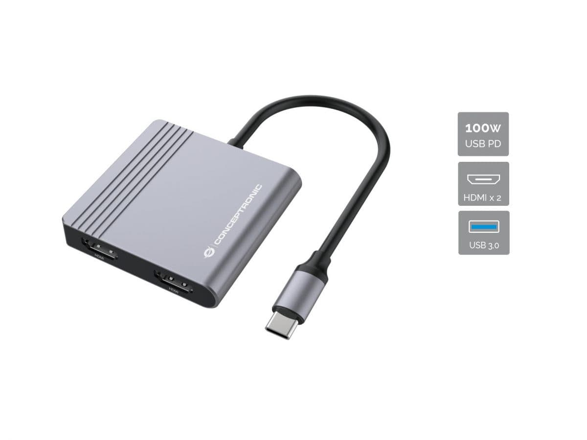 Conceptronic DONN13G base para portátil y replicador de puertos Alámbrico USB 3.2 Gen 1 (3.1 Gen 1) Type-C Gris