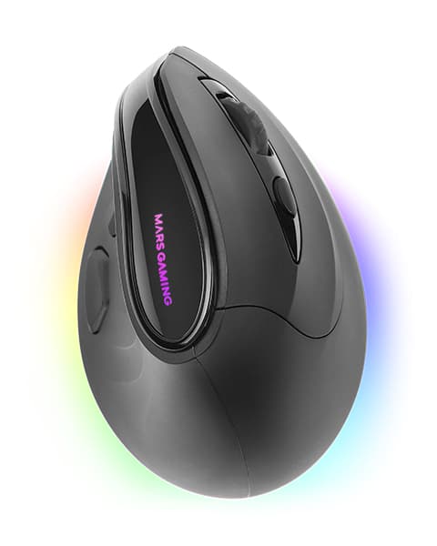 Mars Gaming MM-SK, Ratón Gaming Inalámbrico Vertical, Diseño Ergonómico, Iluminación RGB Chroma, Sensor Óptico Pixart 8400DPI, Switches Mecánicos Huano, 9 Botones Programables, Ratón PC Tri-Mode Negro