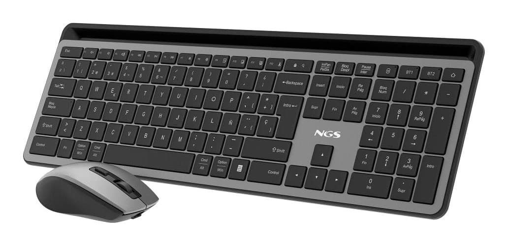 NGS ECLIPSE teclado Ratón incluido Hogar / Oficina RF Wireless + Bluetooth QWERTY Inglés Gris