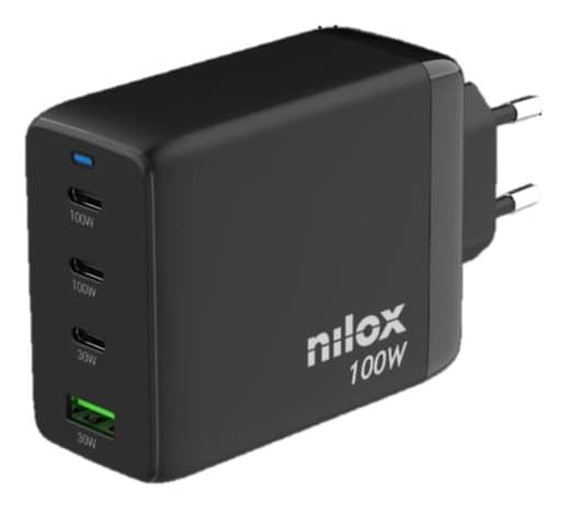 Nilox NXGANUSBC100 cargador de dispositivo móvil Universal Negro Corriente alterna Carga rápida Interior