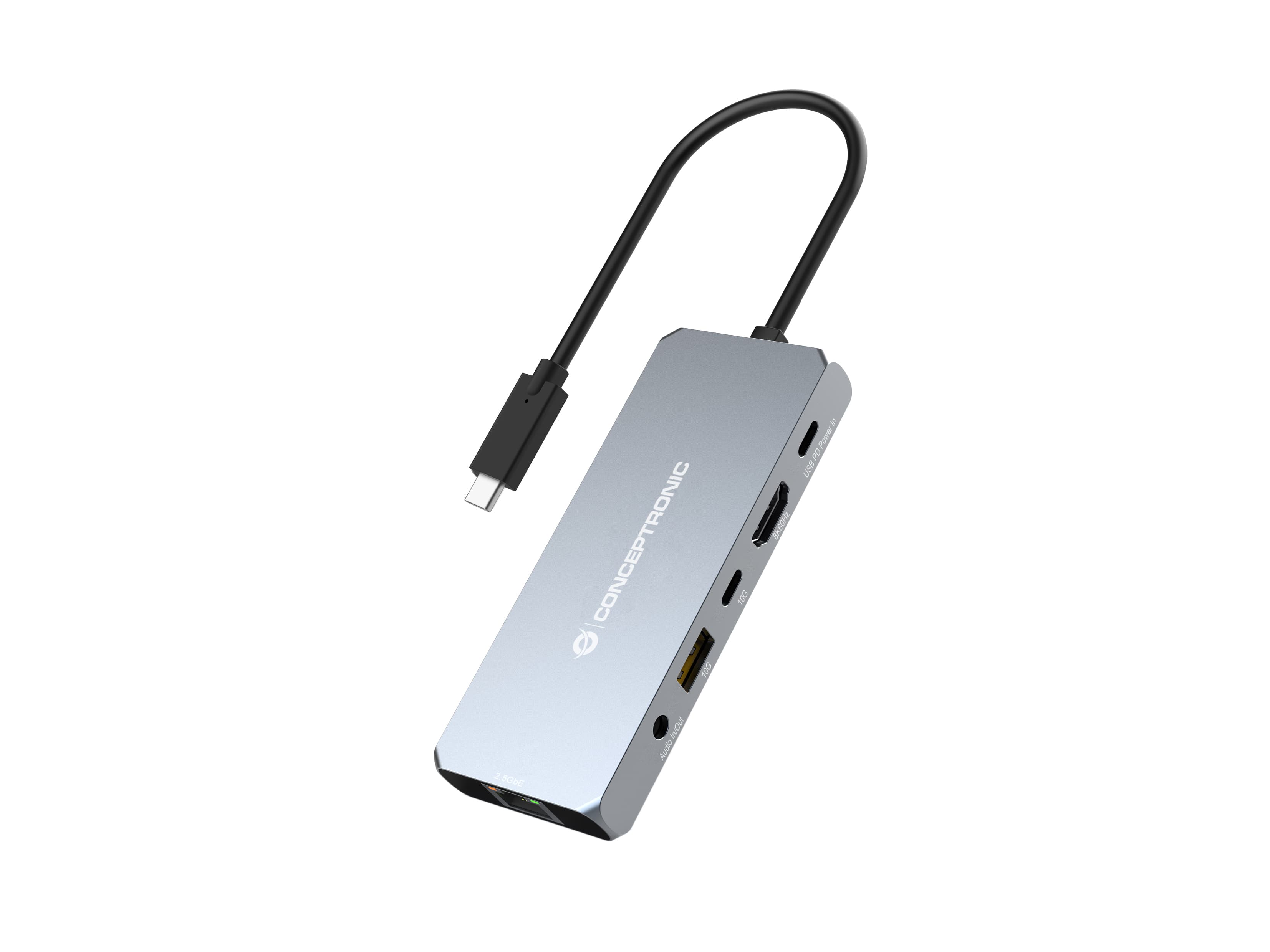 Conceptronic DONN22G base para portátil y replicador de puertos Alámbrico USB 3.2 Gen 2 (3.1 Gen 2) Type-C Gris