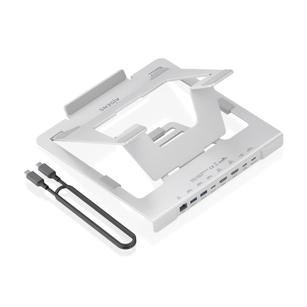 AISENS Soporte de Sobremesa Ajustable para Portatil / Tablet con USB-C Docking 7 en 1, Gris
