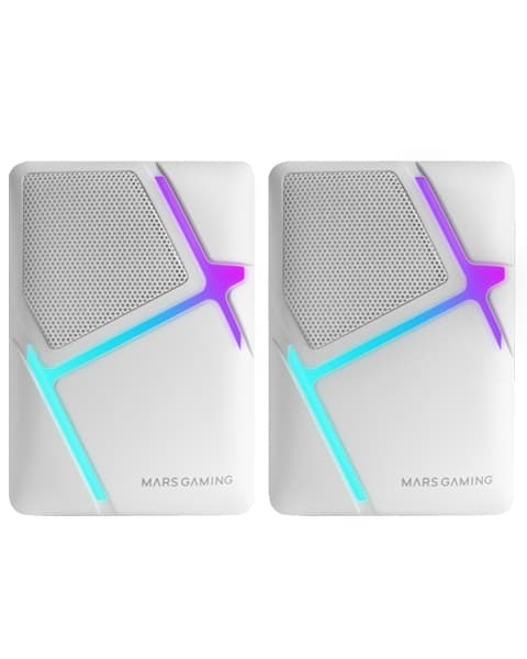 Mars Gaming MS-H, Altavoces Gaming RGB Flow, Drivers Invertidos y Sonido 3D-Surround 10W, Altavoces Compactos con Caja de Control de Volumen, Conexión Universal Jack 3.5mm, Blanco