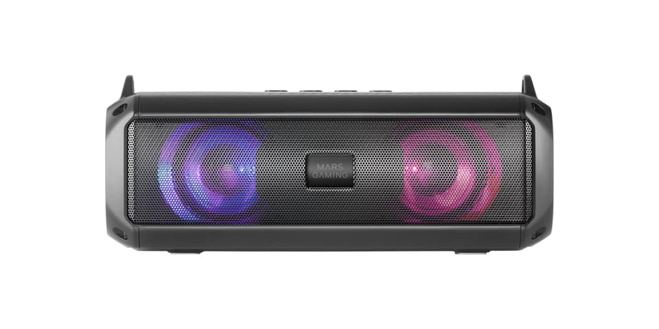 Mars Gaming MSB-XT, Altavoz Portátil + Barra de Sonido 2en1, Iluminación RGB Dinámica, Sistema de Sonido 4 Drivers 20W, Altavoz Bluetooth 5.3 + AUX/MicroSD/USB/Radio FM, Negro