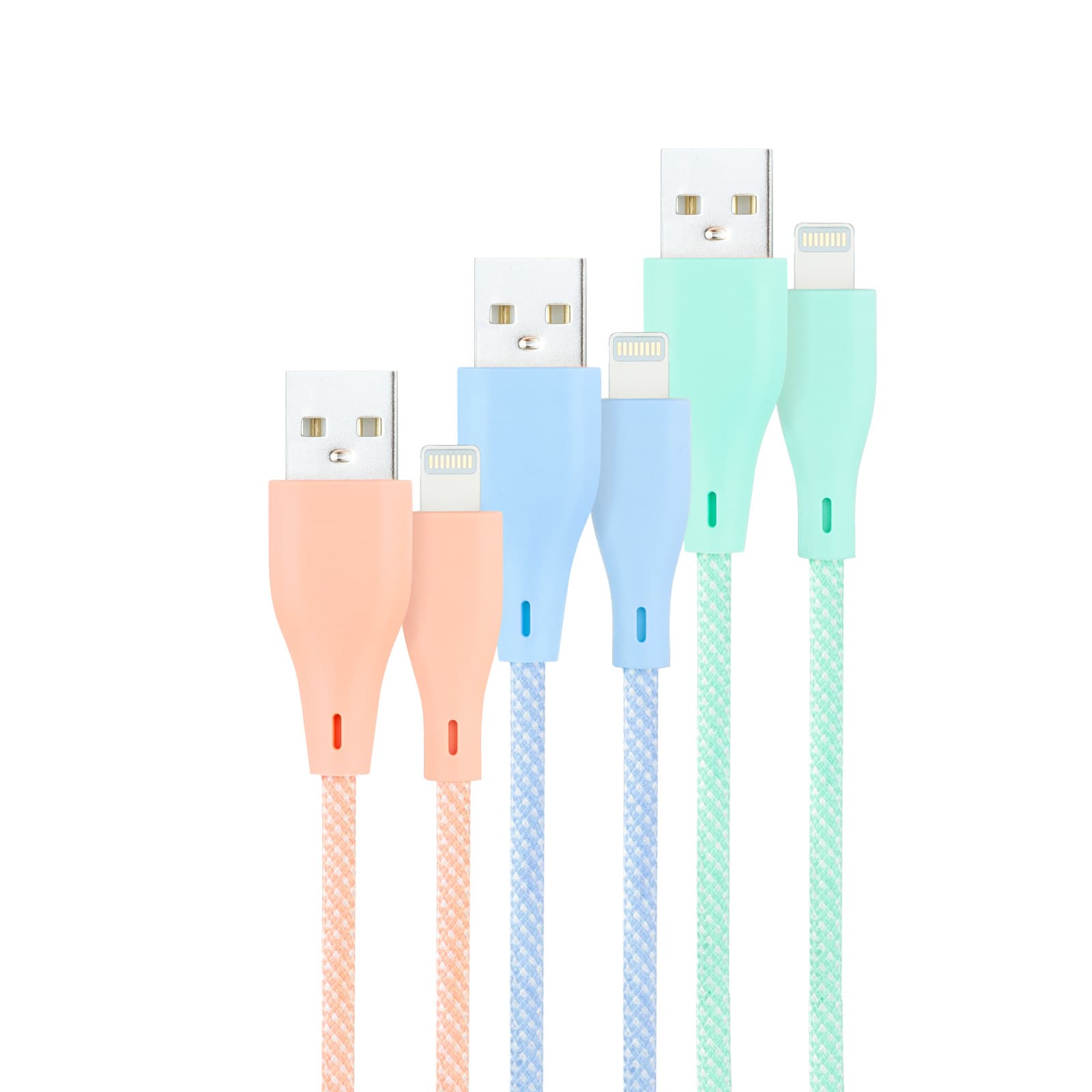 Nanocable 3 Cables Lightning a USB 2.0, Lightning/M-USB A/M, Mallados, Rosa, Azul y Verde, 1 m