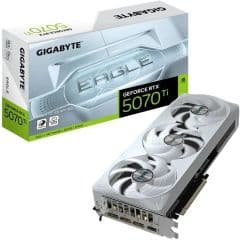 Tarjeta grafica geforce rtx 5070ti eagle oc ice sff 16gb gddr7 256 bits pci-e 5.0 2542mhz core clock 8960 nucleos cuda 3 x displayport 1 x hdmi 2.1b triple fan resolucion máxima 7680 x 4320 conector de alimentacion 1 x 16 pin pantallas soportadas cuatro.