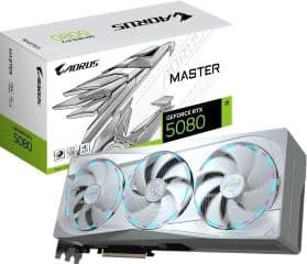 Tarjeta grafica aorus geforce rtx 5080 master ice 16gb gddr7 256 bits pci-e 5.0 2805mhz core clock 10752 nucleos cuda 3 x displayport 1 x hdmi 2.1b triple fan resolucion máxima 7680 x 4320 conector de alimentacion 1 x 16 pin pantallas soportadas cuatro.