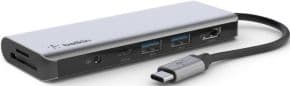 Docking station desde usb-c macho a usb-c hembra, 2xusb a, jack 3.5, lector sd, lector micro sd, hdmi 4k y carga 100w color gris ( requiere usb-c compatible dispalyport o thunderbolt)