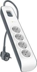 Regleta de proteccion contra sobretensiones con cuatro tomas de enchufe con interruptor de encendido/apagado cable de 2 metros color blanco/gris