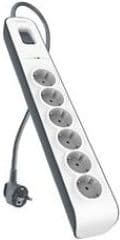 Regleta seis tomas schuko con interruptor y con proteccion contra sobretensiones cable 2 metros blanco y gris