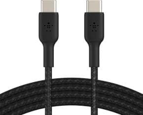 Cable desde usb-c macho a usb-c macho logitud 1 metro exterior trenzado carga rapida color negro
