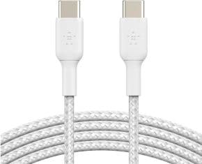 Cable desde usb-c macho a usb-c macho longitud 1 metro exterior trenzado carga rapida color blanco