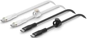 Cable pack de dos desde usb-c macho a usb-c macho longitud 1 metro exterior de doble trenzado compatible con usb-c pd incluye correa magnetica y placa de metal que facilitan la organizacion y recogida optimas color negro y blanco