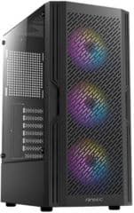 Chasis semitorre gaming ax20 rgb sin fuente soporta atx micro atx mini itx bahias internas 2x3.5' 3x2.5' 3xventilador frontal 120mm rgb 2xusb2.0 1xusb 3.1 salida audio y microfono iluminacion rgb ventana lateral transparente dimensiones (prxalxan) 451x358x207mm peso 4 kg negro