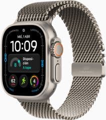 Apple watch ultra 4 gps + cellular caja de titanium natural 49mm, color de correa titanium natural pulsera milanese loop talla m